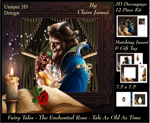 Fairy Tales - The Enchanted Rose - Tale As Old As Time 19 - Special 3D Decoupage + Insert & Tag