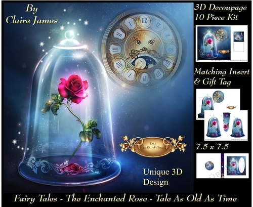 Fairy Tales - The Enchanted Rose - Tale As Old As Time 20 - Special 3D Decoupage + Insert & Tag