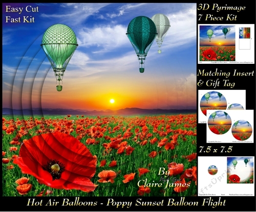 Hot Air Balloons - Poppy Sunset Flight - Pyrimage/Pyramid + Insert & Tag