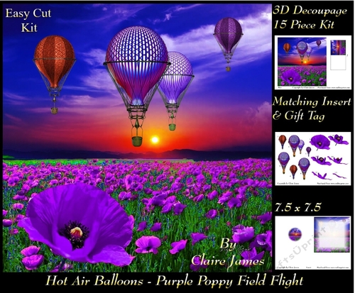 Hot Air Balloons - Purple Poppy Sunset Flight - Pyrimage/Pyramid + Insert & Tag