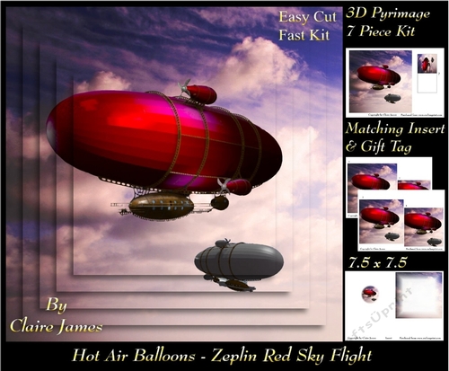 Hot Air Balloons - Zeplin Balloon Red Sky Flight - Pyrimage/Pyramid + Insert & Tag