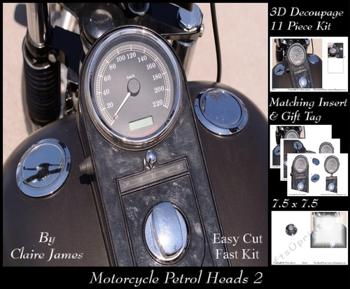 Motorcycle Petrol Heads - Bike Clocks 2 Decoupage +insert & Tag