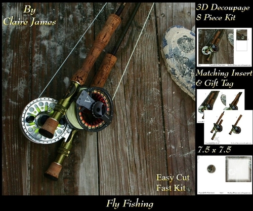 Sport - Fly Fishing - 3D Decoupage + Insert & Tag