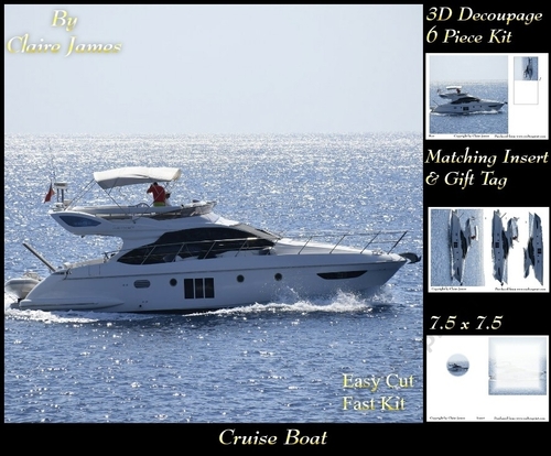 Boats - Cruise Boat - 3D Decoupage + Insert & Tag