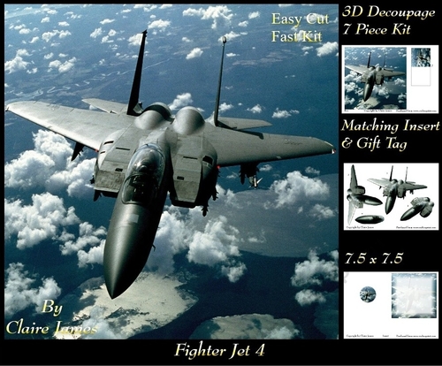 Planes - Fighter Jet 4 - 3D Decoupage + Insert & Tag