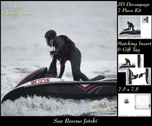 Boats - Sea Rescue Jetski - 3D Decoupage + Insert & Tag