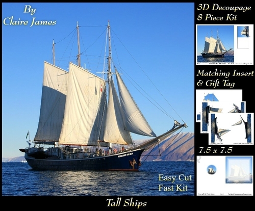 Boats - Sailing Ship 5 - 3D Decoupage + Insert & Tag