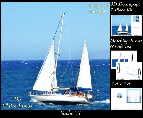 Boats - Sailing Yacht 6 - 3D Decoupage + Insert & Tag