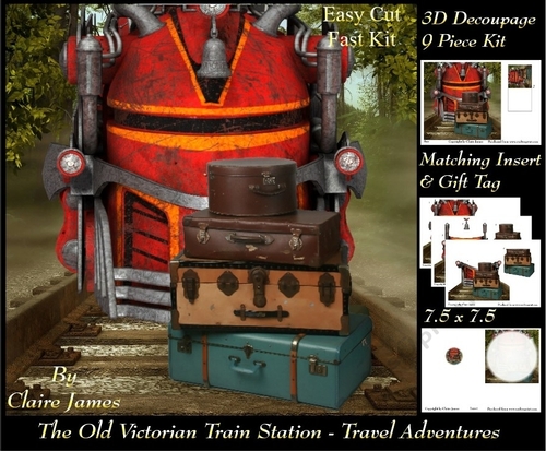 The Old Victorian Train Station 25 - Travel Adventures - 3D Decoupage Insert & Tag