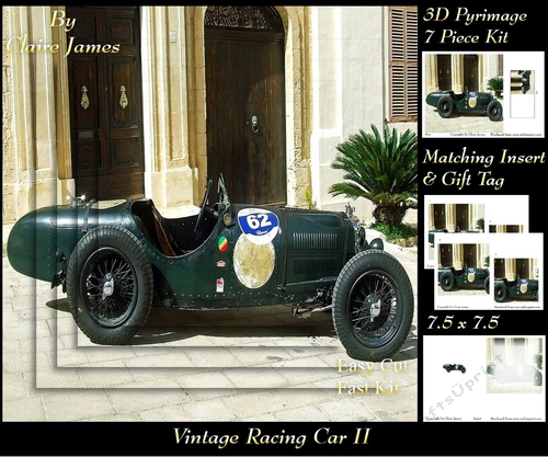 Sport - Vintage Racing Car 2 - 3D pyrimage/pyramid + Insert & Tag
