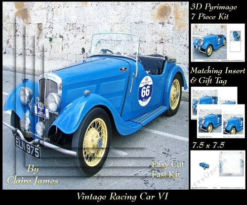 Sport - Vintage Racing Car 6 - 3D pyrimage/pyramid + Insert & Tag