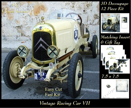 Sport - Vintage Racing Car 7 - 3D Decoupage + Insert & Tag
