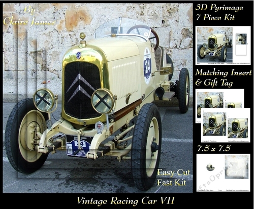 Sport - Vintage Racing Car 7 - 3D pyrimage/pyramid + Insert & Tag