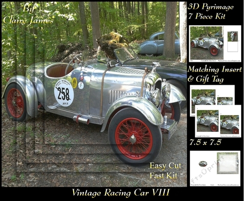 Sport - Vintage Racing Car 8 - 3D pyrimage/pyramid + Insert & Tag