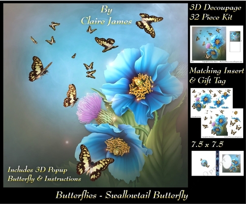 Butterflies - Swallowtail - Decoupage + Insert & Tag