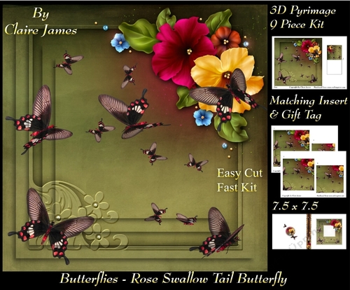 Butterflies - Rose Swallow Tail - Pyrimage/Pyramid + Insert & Tag
