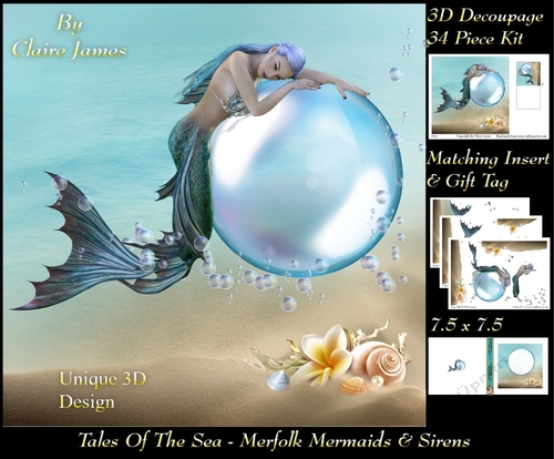 Tales Of The Sea - Merfolk Mermaids & Sirens 1 - Special 3D Decoupage + Insert & Tag