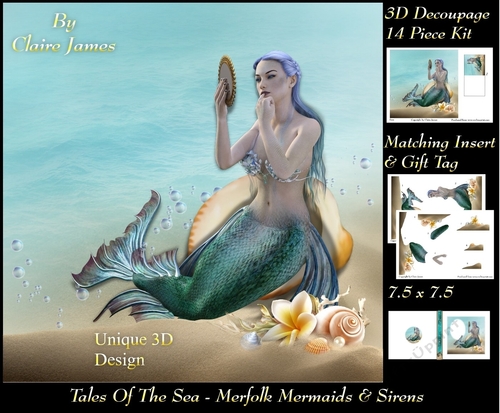 Tales Of The Sea - Merfolk Mermaids & Sirens 2 - Special 3D Decoupage + Insert & Tag