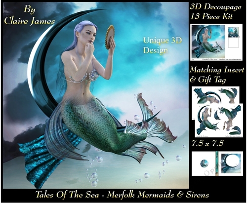 Tales Of The Sea - Merfolk Mermaids & Sirens 3 - Special 3D Decoupage + Insert & Tag