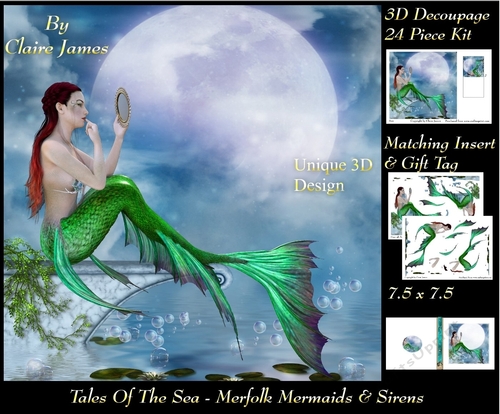 Tales Of The Sea - Merfolk Mermaids & Sirens 4 - Special 3D Decoupage + Insert & Tag