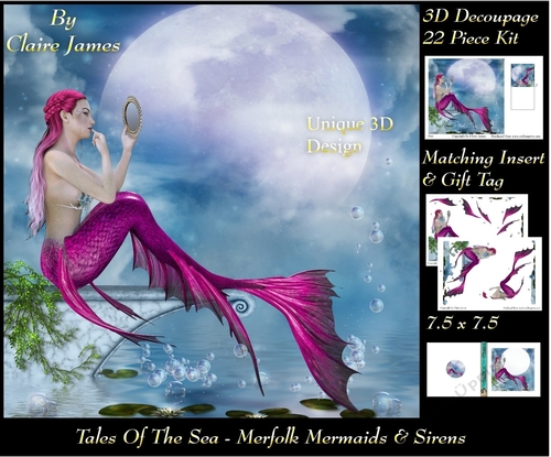 Tales Of The Sea - Merfolk Mermaids & Sirens 4a - Special 3D Decoupage + Insert & Tag