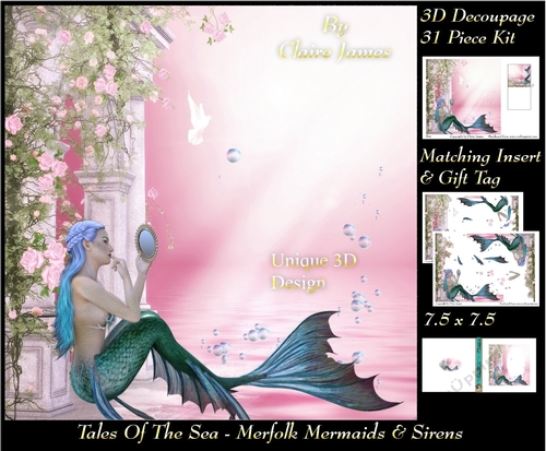 Tales Of The Sea - Merfolk Mermaids & Sirens 5 - Special 3D Decoupage + Insert & Tag