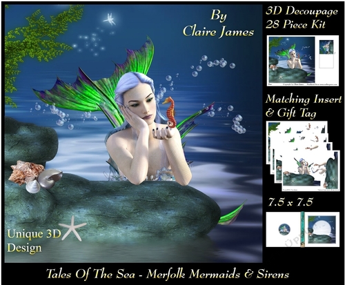 Tales Of The Sea - Merfolk Mermaids & Sirens 6 - Special 3D Decoupage + Insert & Tag