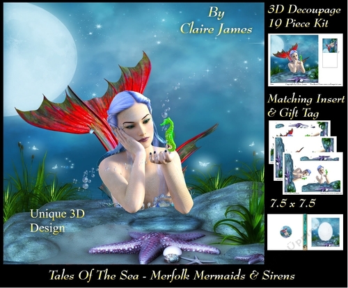 Tales Of The Sea - Merfolk Mermaids & Sirens 7 - Special 3D Decoupage + Insert & Tag