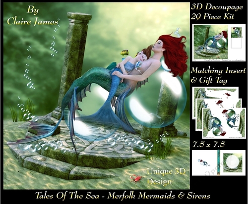 Tales Of The Sea - Merfolk Mermaids & Sirens 8 - Special 3D Decoupage + Insert & Tag