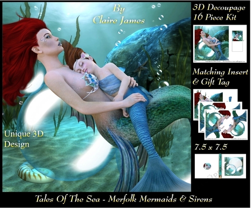Tales Of The Sea - Merfolk Mermaids & Sirens 9 - Special 3D Decoupage + Insert & Tag