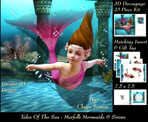 Tales Of The Sea - Merfolk Mermaids & Sirens 10 - Special 3D Decoupage + Insert & Tag