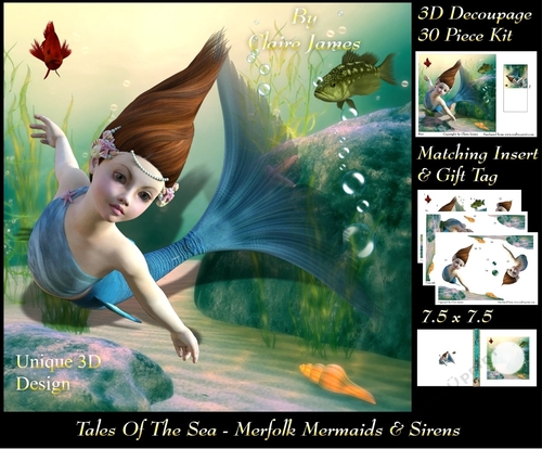 Tales Of The Sea - Merfolk Mermaids & Sirens 11 - Special 3D Decoupage + Insert & Tag