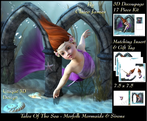 Tales Of The Sea - Merfolk Mermaids & Sirens 12 - Special 3D Decoupage + Insert & Tag