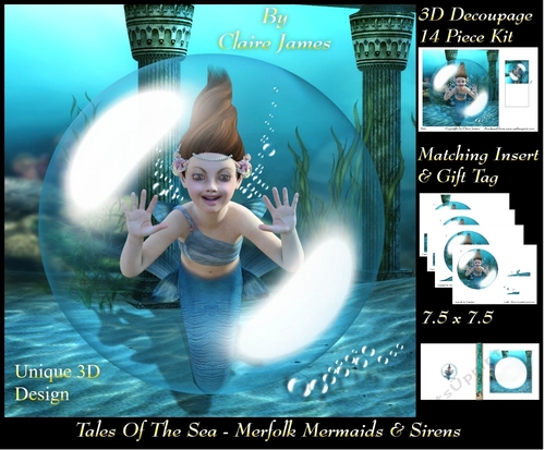 Tales Of The Sea - Merfolk Mermaids & Sirens 13 - Special 3D Decoupage + Insert & Tag