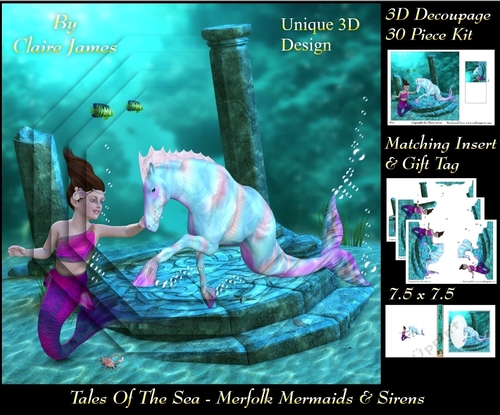 Tales Of The Sea - Merfolk Mermaids & Sirens 14 - Special 3D Decoupage + Insert & Tag