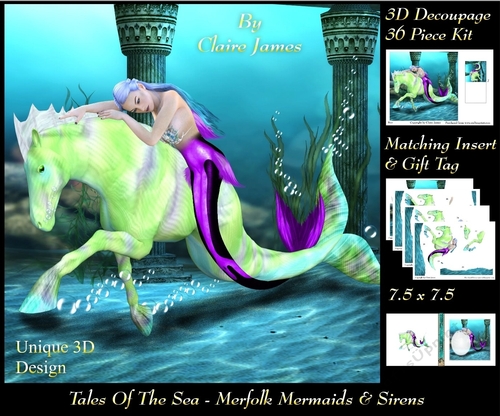 Tales Of The Sea - Merfolk Mermaids & Sirens 15 - Special 3D Decoupage + Insert & Tag
