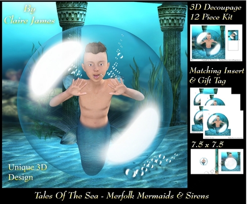 Tales Of The Sea - Merfolk Mermaids & Sirens 16 - Special 3D Decoupage + Insert & Tag