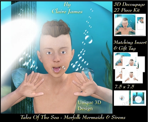 Tales Of The Sea - Merfolk Mermaids & Sirens 17 - Special 3D Decoupage + Insert & Tag