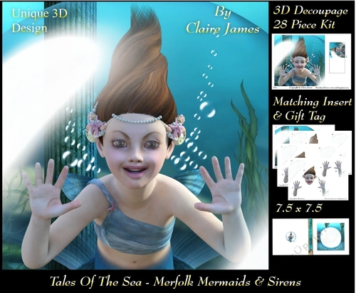 Tales Of The Sea - Merfolk Mermaids & Sirens 18 - Special 3D Decoupage + Insert & Tag