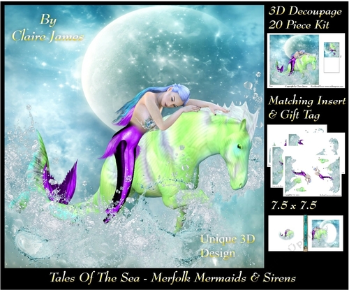 Tales Of The Sea - Merfolk Mermaids & Sirens 19 - Special 3D Decoupage + Insert & Tag