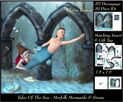 Tales Of The Sea - Merfolk Mermaids & Sirens 20 - Special 3D Decoupage + Insert & Tag