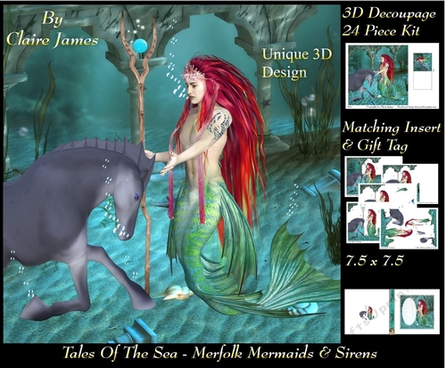 Tales Of The Sea - Merfolk Mermaids & Sirens 21 - Special 3D Decoupage + Insert & Tag