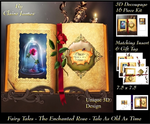 Fairy Tales - The Enchanted Rose - Tale As Old As Time 21 - Special 3D Decoupage + Insert & Tag