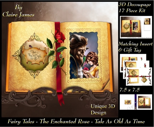 Fairy Tales - The Enchanted Rose - Tale As Old As Time 22 - Special 3D Decoupage + Insert & Tag
