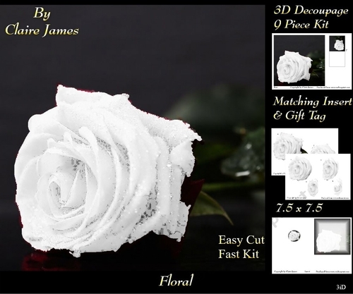 Botanical & Floral 3 - White Rose 3D Decoupage + Insert & Tag