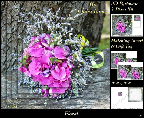 Botanical & Floral - Sweet Pea & Lavindar Posy - 3D Pyrimage + Insert & Tag