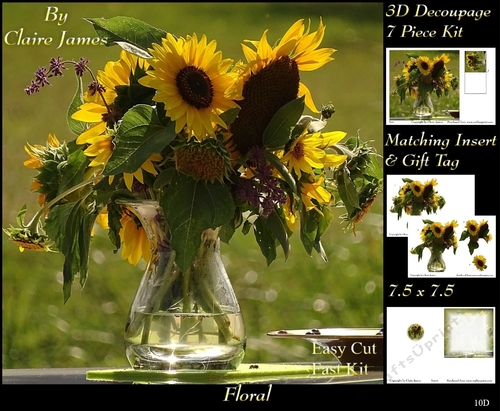 Botanical & Floral - Sunflower Display - 3D Decoupage + Insert & Tag