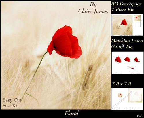 Botanical & Floral - Poppy In Cornfield - 3D Decoupage + Insert & Tag