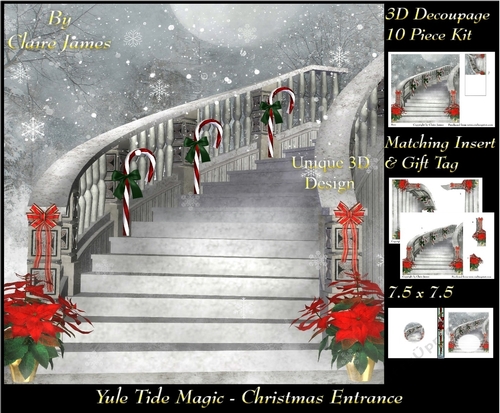 Yule Tide Magic - Christmas Entrance - 3D Decoupage kit + Insert & Gift Tag