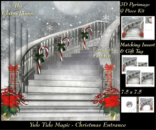 Yule Tide Magic - Christmas Entrance - 3D Pyramid/pyrimage + Insert & Gift Tag